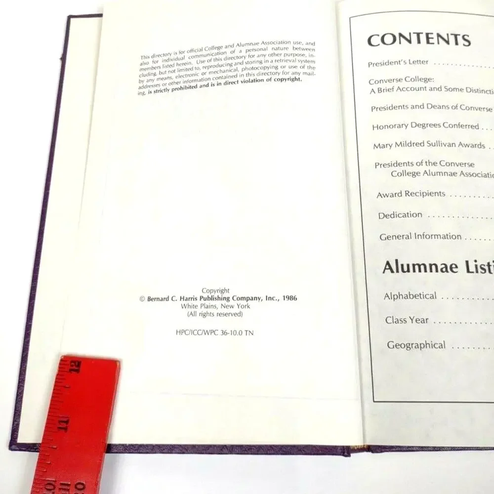 Converse College Alumnae Directory 1986 Spartanburg South Carolina Hardcover